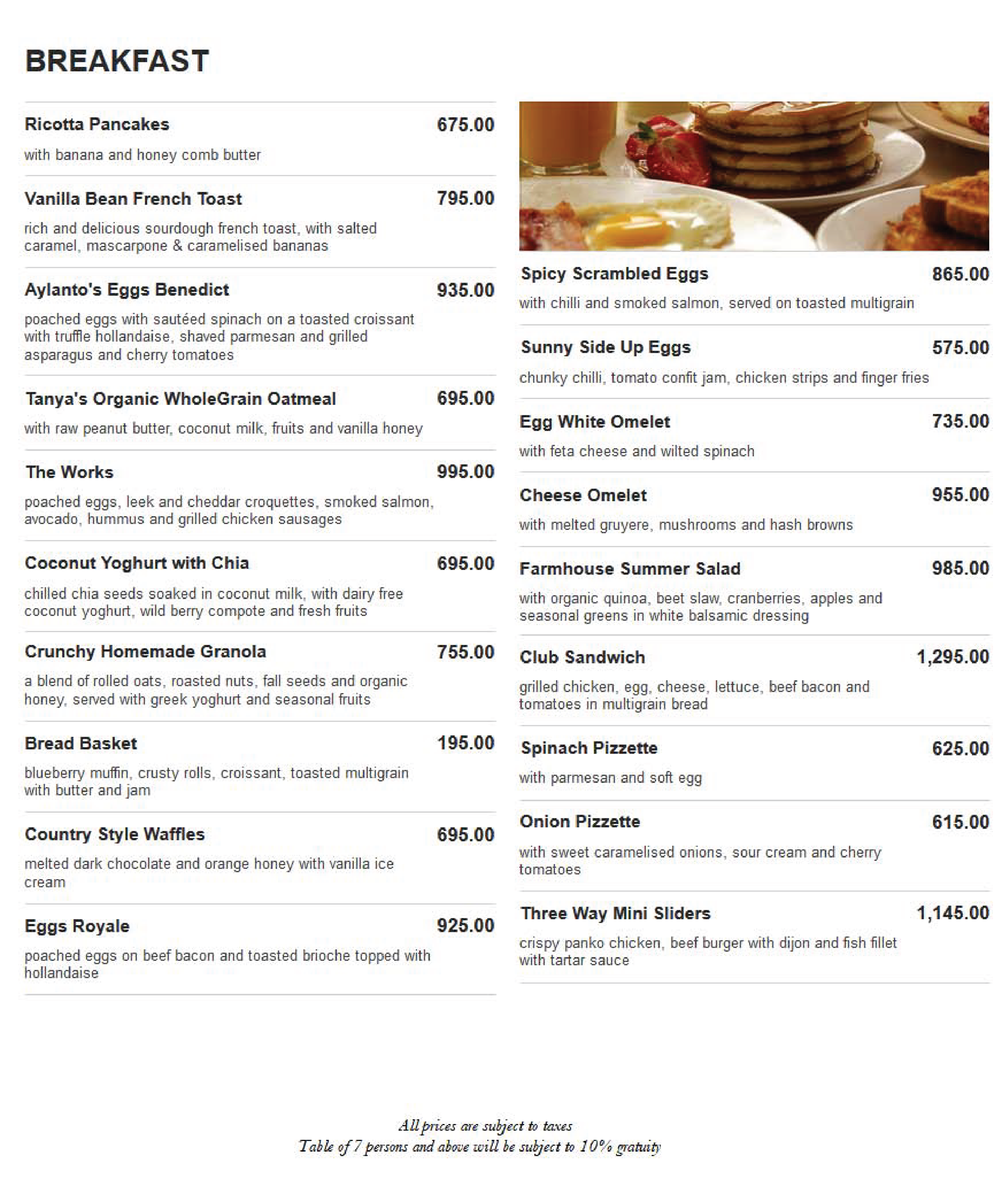 Cafe' Aylanto Islamabad Menu