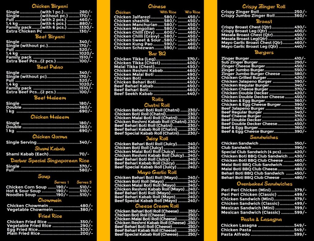 Darbar Haleem Menu