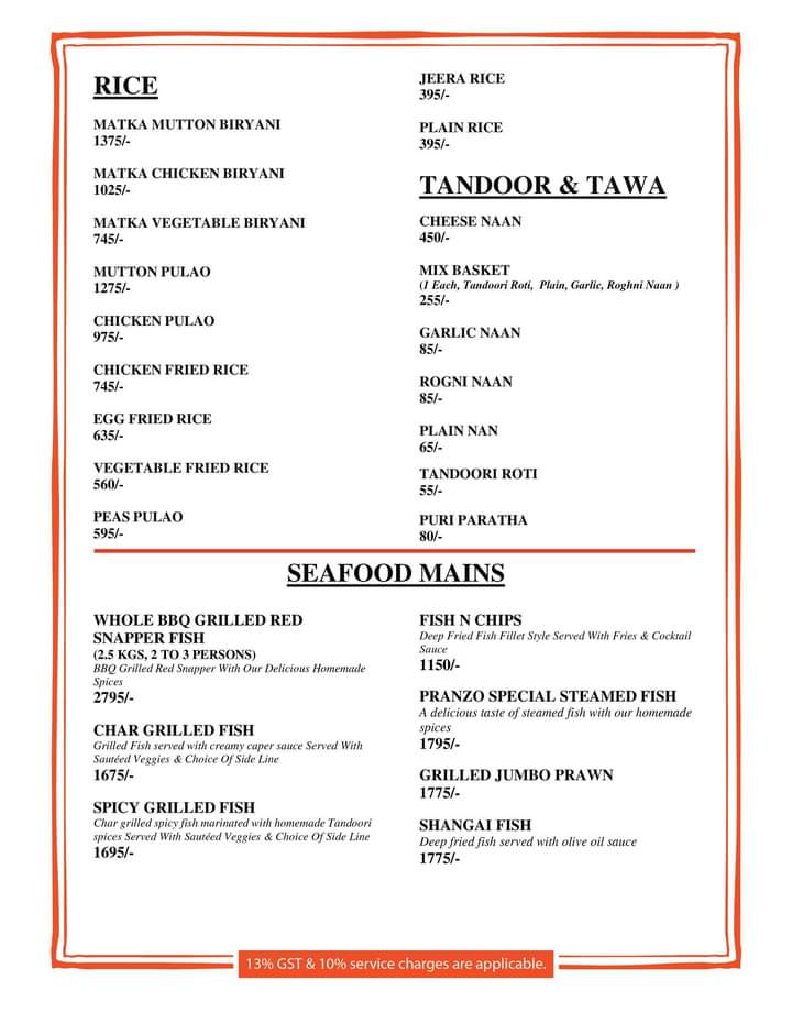 Pranzo Karachi Menu