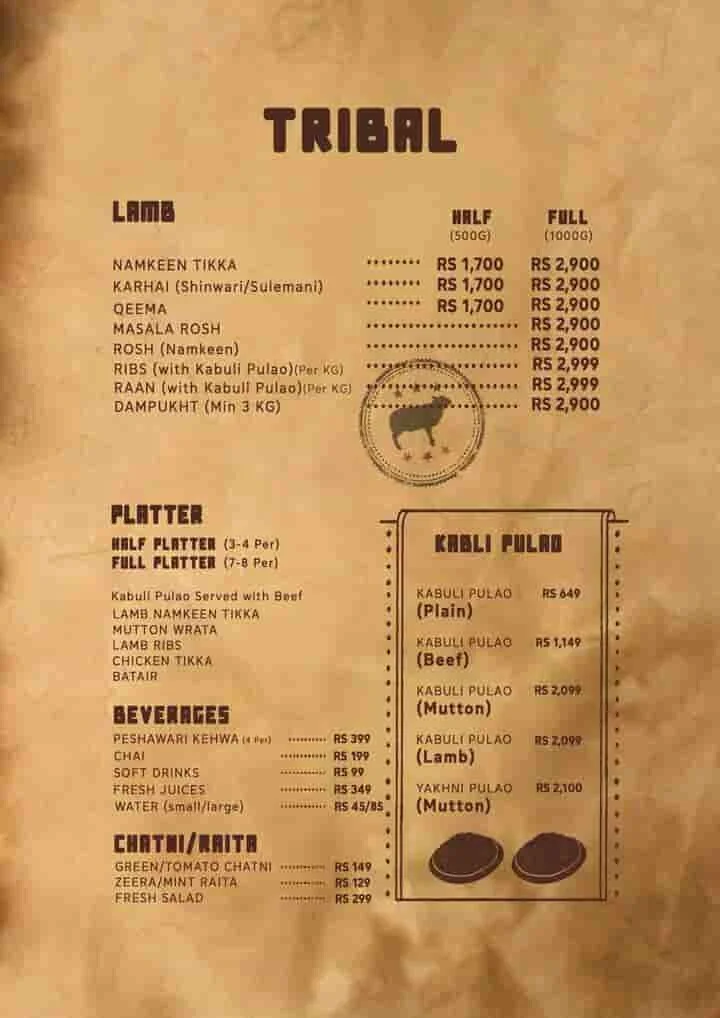 The Lost Tribe Menu