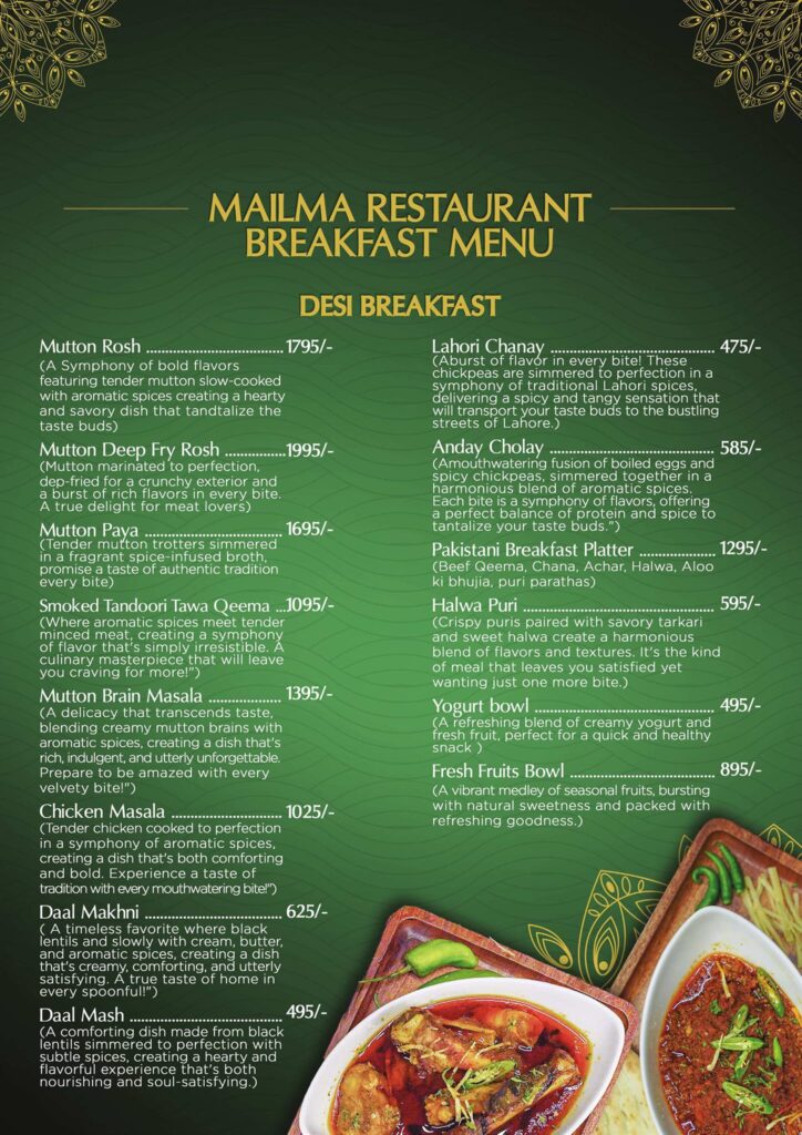 Mailma Restaurant Karachi Menu