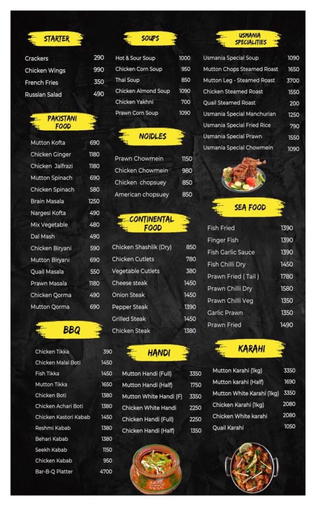 usmania restaurant karachi menu