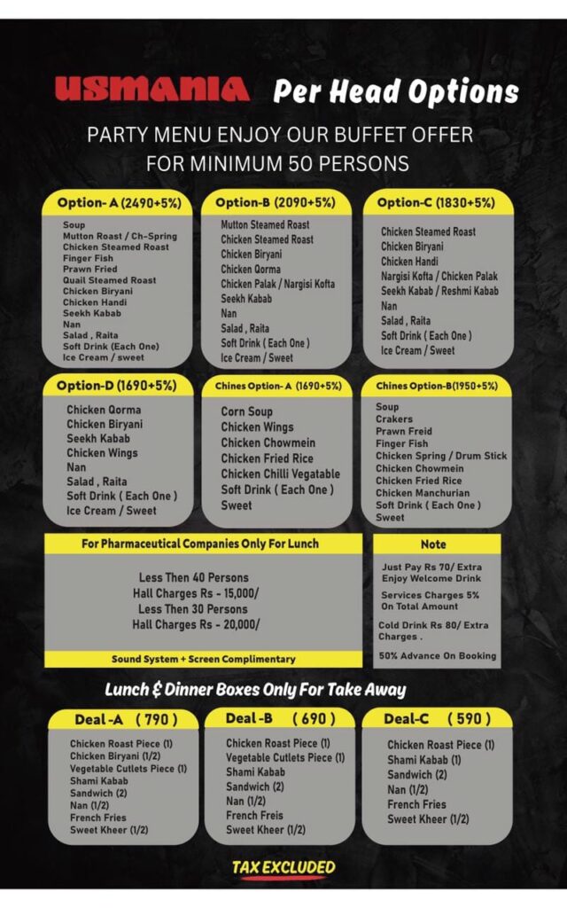 usmania restaurant karachi menu